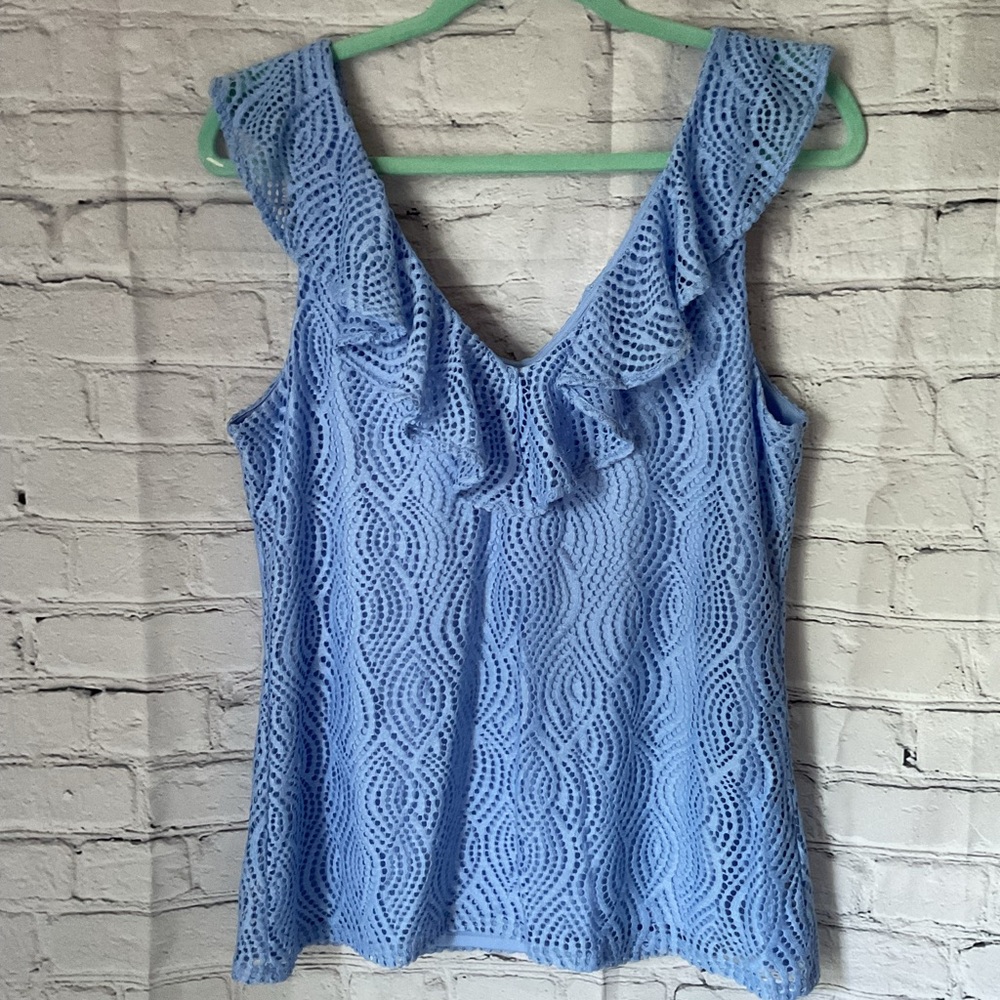 Lilly Pulitzer NWT Blue Periwinkle Alessa Top Flowing Leaf Lace